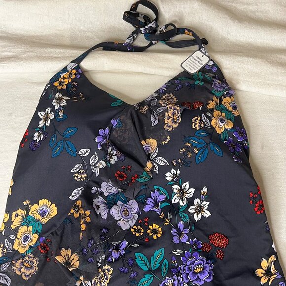 Time And Tru Womens 22W(20-22) Plus Sz Floral Halter 1-Piece Swimsuit Slimming - Picture 3 of 16